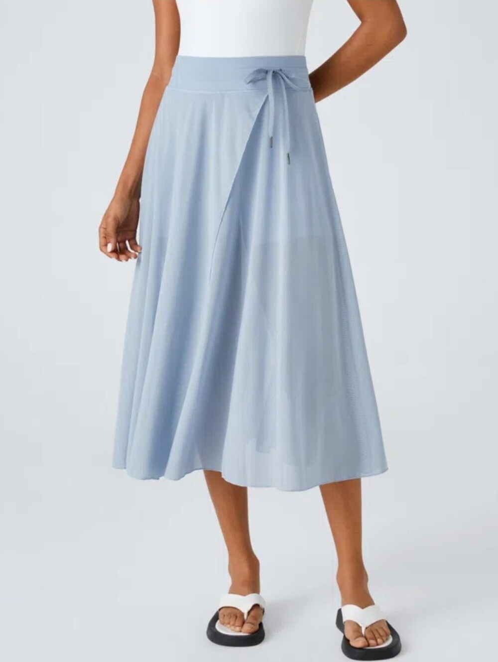 Halara High Waisted Contrast Mesh Flowy Midi Flare Skirt Shorts Womens M Blue